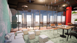 Image de visualisation 3D d'un espace de coworking