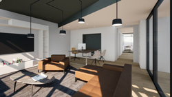 Image de visualisation 3D d'un espace de coworking